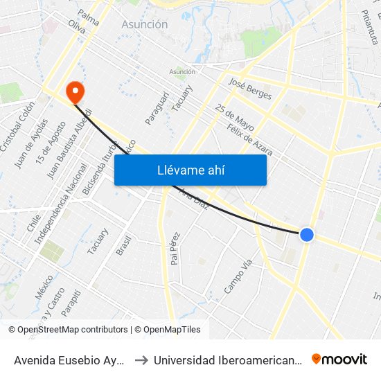 Avenida Eusebio Ayala, 803 to Universidad Iberoamericana - UNIBE map