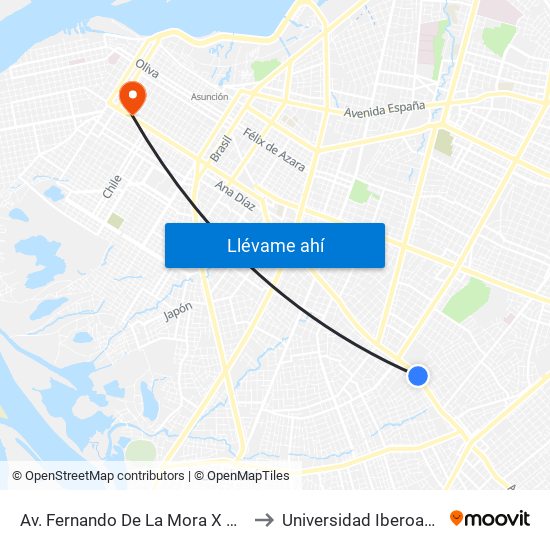 Av. Fernando De La Mora X Universitarios Del Chaco to Universidad Iberoamericana - UNIBE map