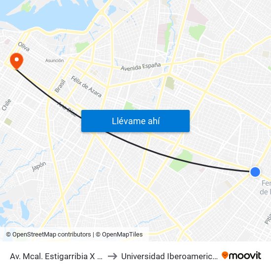Av. Mcal. Estigarribia X 14 De Mayo to Universidad Iberoamericana - UNIBE map