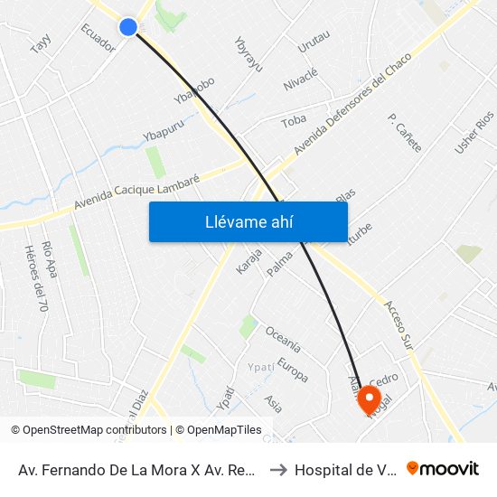 Av. Fernando De La Mora X Av. República Argentina to Hospital de Villa Elisa map