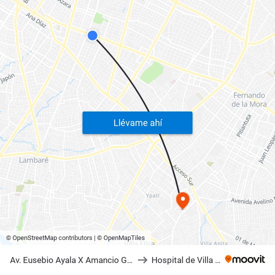 Av. Eusebio Ayala X Amancio González to Hospital de Villa Elisa map