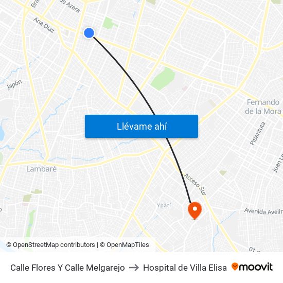Calle Flores Y Calle Melgarejo to Hospital de Villa Elisa map