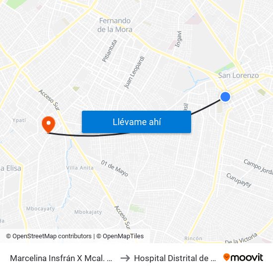 Marcelina Insfrán X Mcal. Estigarribia to Hospital Distrital de Villa Elisa map