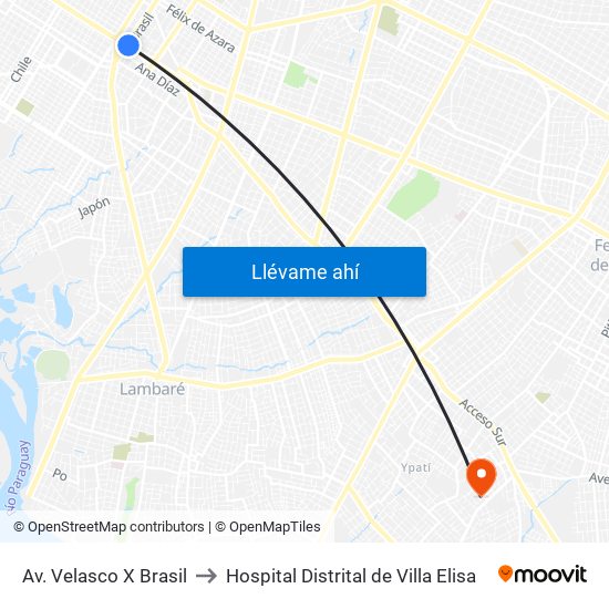 Av. Velasco X Brasil to Hospital Distrital de Villa Elisa map