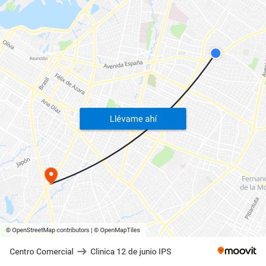 Centro Comercial to Clinica 12 de junio IPS map