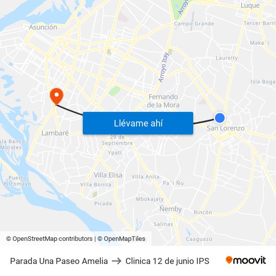 Parada Una Paseo Amelia to Clinica 12 de junio IPS map