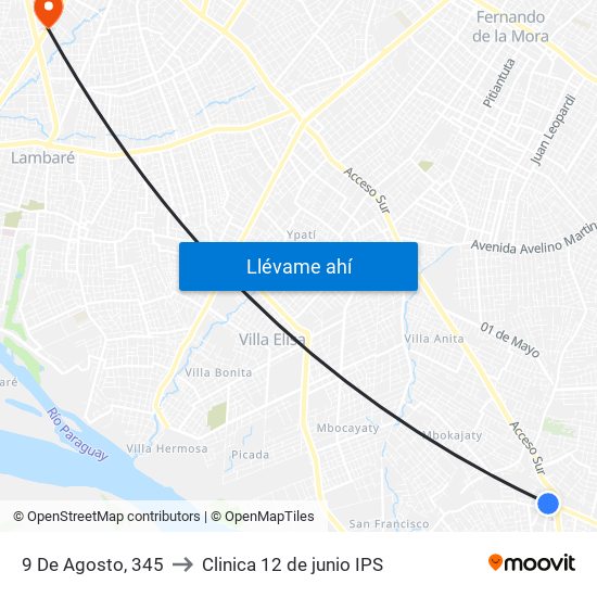 9 De Agosto, 345 to Clinica 12 de junio IPS map