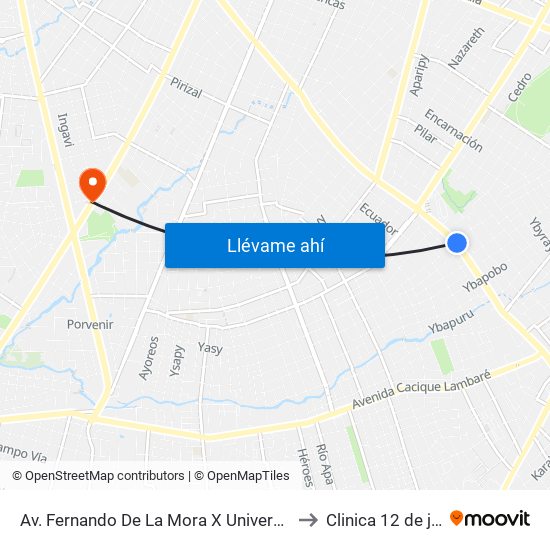 Av. Fernando De La Mora X Universitarios Del Chaco to Clinica 12 de junio IPS map