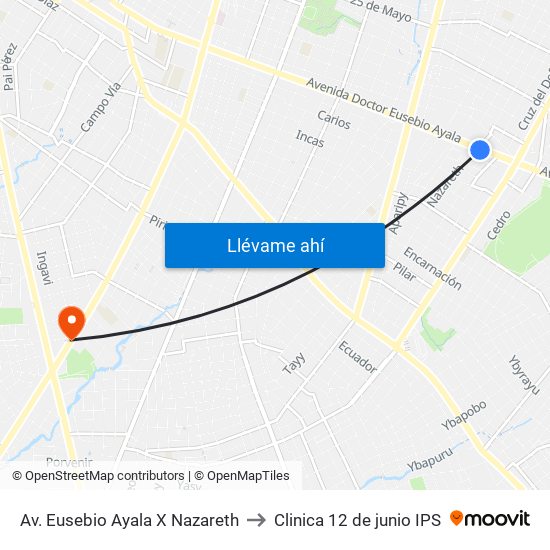 Av. Eusebio Ayala X Nazareth to Clinica 12 de junio IPS map