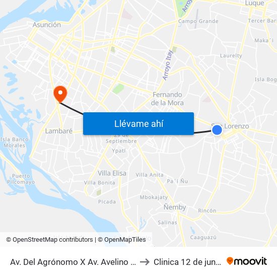 Av. Del Agrónomo X Av. Avelino Martínez to Clinica 12 de junio IPS map