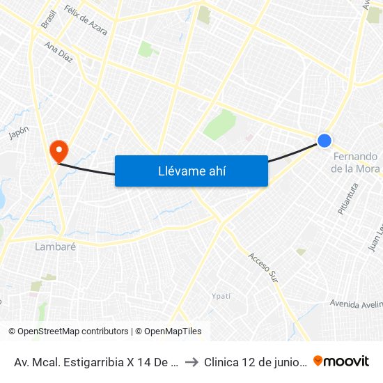 Av. Mcal. Estigarribia X 14 De Mayo to Clinica 12 de junio IPS map