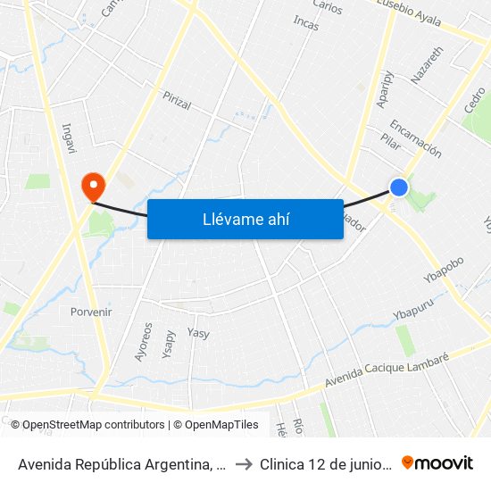 Avenida República Argentina, 3016 to Clinica 12 de junio IPS map