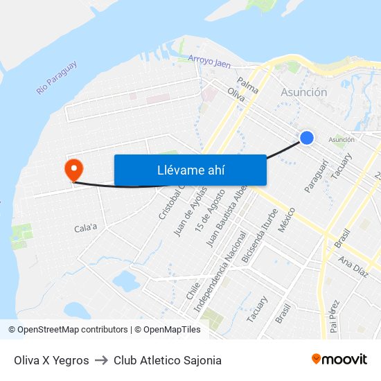 Oliva X Yegros to Club Atletico Sajonia map