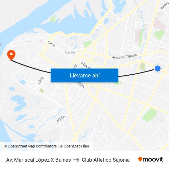 Av. Mariscal López X Bulnes to Club Atletico Sajonia map
