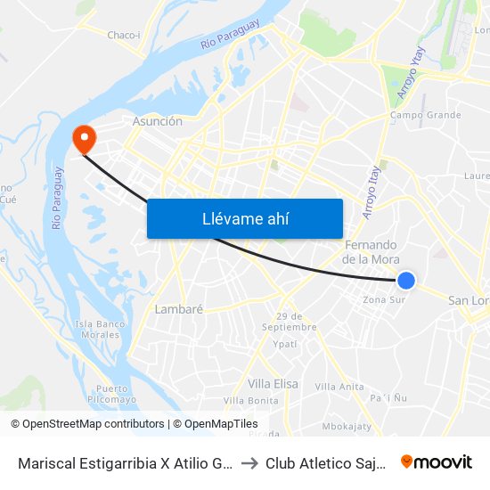 Mariscal Estigarribia X Atilio Galfre to Club Atletico Sajonia map