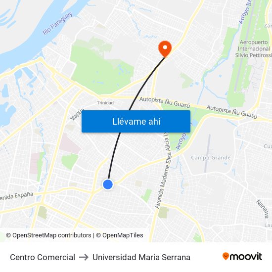Centro Comercial to Universidad Maria Serrana map