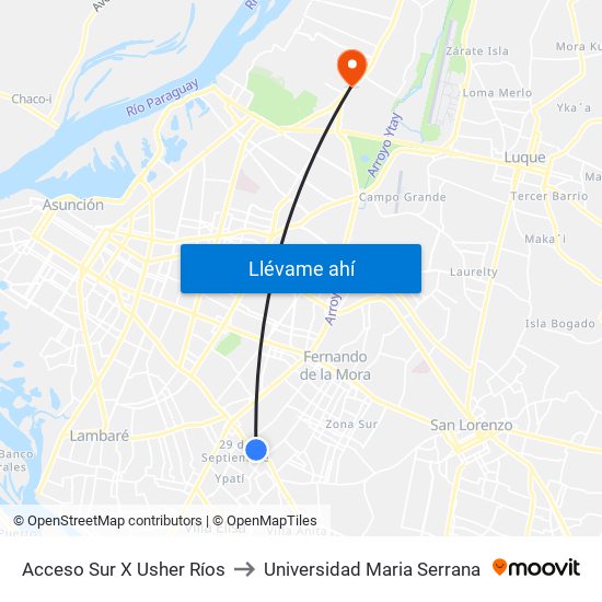 Acceso Sur X Usher Ríos to Universidad Maria Serrana map