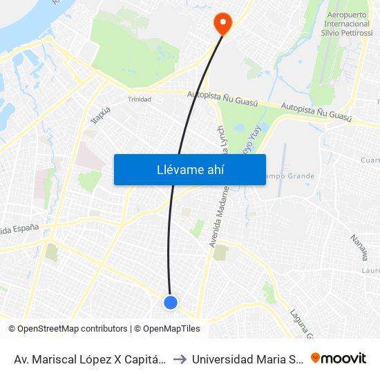 Av. Mariscal López X Capitán Bueno to Universidad Maria Serrana map