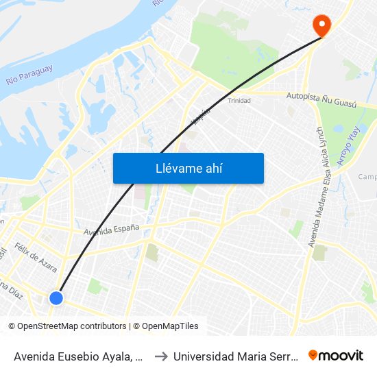 Avenida Eusebio Ayala, 995 to Universidad Maria Serrana map