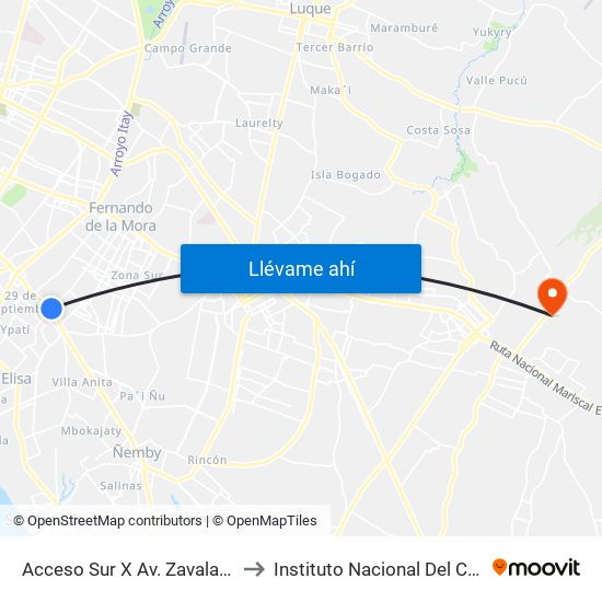Acceso Sur X Av. Zavalas Cué to Instituto Nacional Del Cancer map