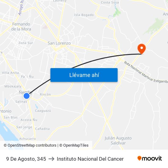 9 De Agosto, 345 to Instituto Nacional Del Cancer map