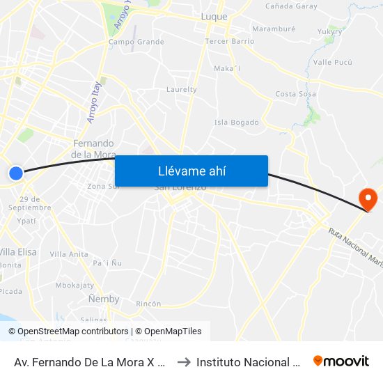 Av. Fernando De La Mora X De La Victoria to Instituto Nacional Del Cancer map