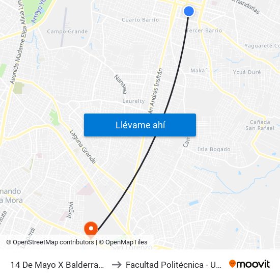 14 De Mayo X Balderrama to Facultad Politécnica - UNA map