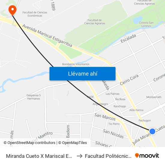 Miranda Cueto X Mariscal Estigarribia to Facultad Politécnica - UNA map