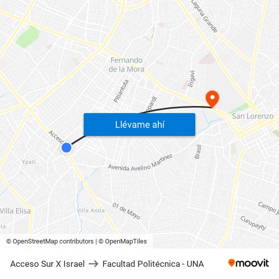 Acceso Sur X Israel to Facultad Politécnica - UNA map