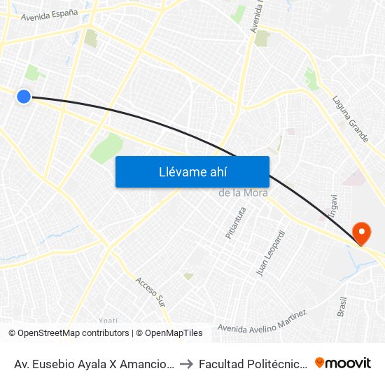 Av. Eusebio Ayala X Amancio González to Facultad Politécnica - UNA map