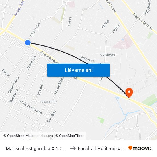 Mariscal Estigarribia X 10 De Julio to Facultad Politécnica - UNA map