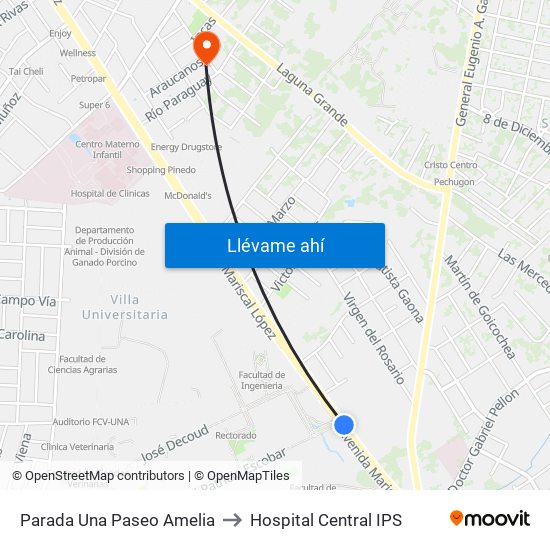 Parada Una Paseo Amelia to Hospital Central IPS map