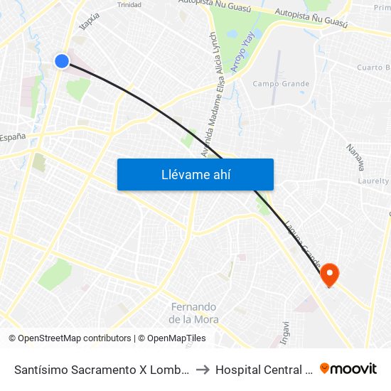 Santísimo Sacramento X Lombardo to Hospital Central IPS map