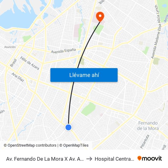 Av. Fernando De La Mora X Av. Argentina to Hospital Central I.P.S map