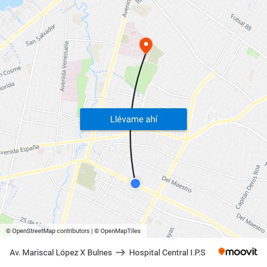 Av. Mariscal López X Bulnes to Hospital Central I.P.S map