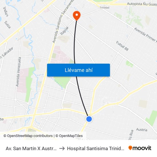 Av. San Martín X Austria to Hospital Santisima Trinidad map