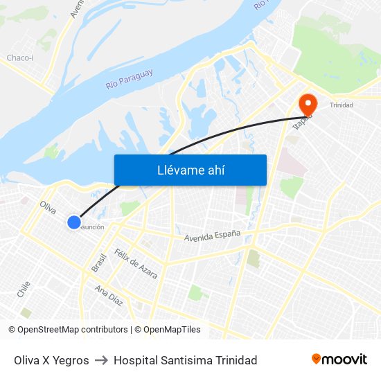 Oliva X Yegros to Hospital Santisima Trinidad map