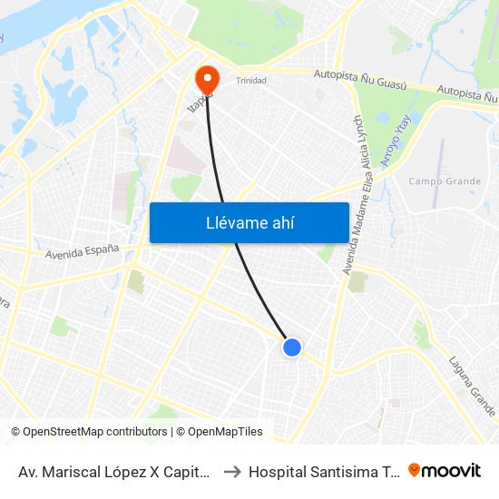 Av. Mariscal López X Capitán Bueno to Hospital Santisima Trinidad map