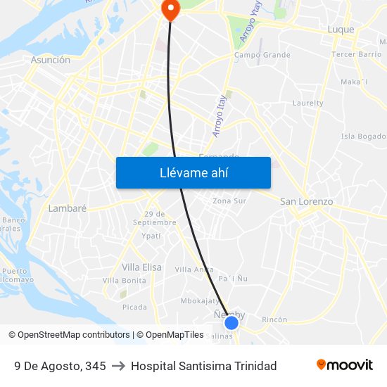 9 De Agosto, 345 to Hospital Santisima Trinidad map