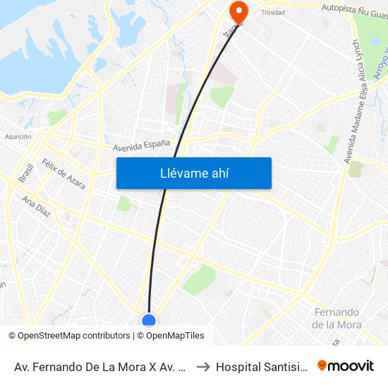 Av. Fernando De La Mora X Av. República Argentina to Hospital Santisima Trinidad map