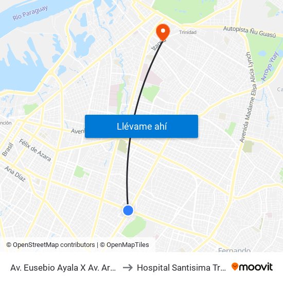 Av. Eusebio Ayala X Av. Argentina to Hospital Santisima Trinidad map