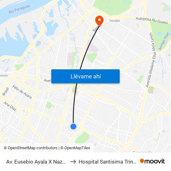 Av. Eusebio Ayala X Nazareth to Hospital Santisima Trinidad map