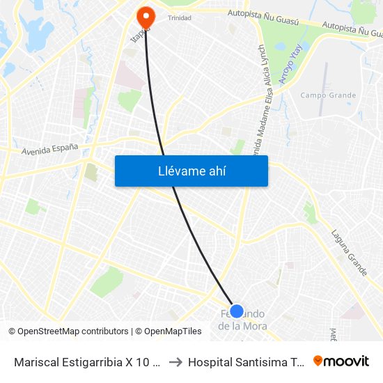 Mariscal Estigarribia X 10 De Julio to Hospital Santisima Trinidad map