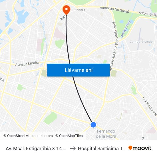 Av. Mcal. Estigarribia X 14 De Mayo to Hospital Santisima Trinidad map