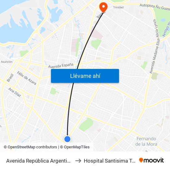 Avenida República Argentina, 3016 to Hospital Santisima Trinidad map