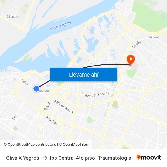 Oliva X Yegros to Ips Central 4to piso- Traumatologia map