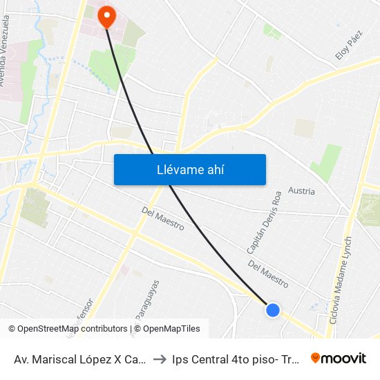 Av. Mariscal López X Capitán Bueno to Ips Central 4to piso- Traumatologia map