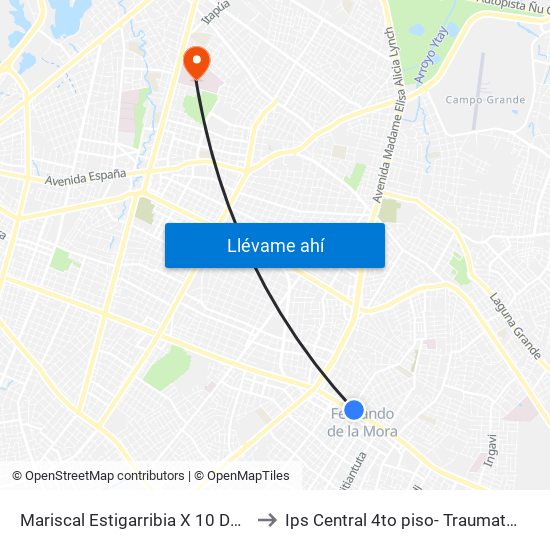 Mariscal Estigarribia X 10 De Julio to Ips Central 4to piso- Traumatologia map