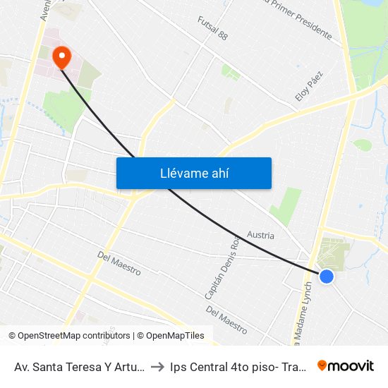 Av. Santa Teresa Y Arturo Pereira to Ips Central 4to piso- Traumatologia map