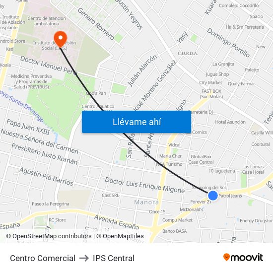 Centro Comercial to IPS Central map